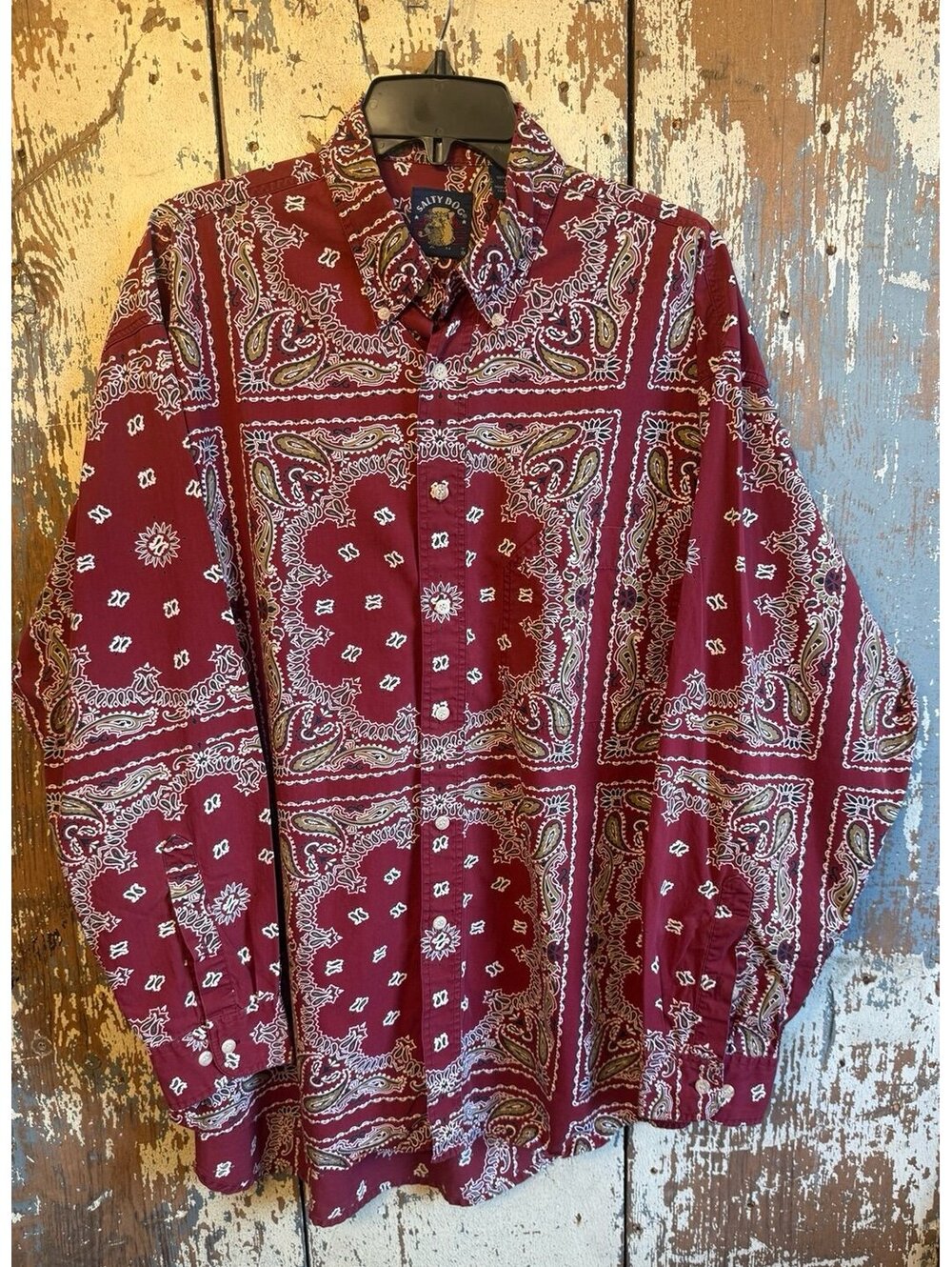 1990s GANT Salty Dog  Bandana Pattern B/D Long sleeve shirt size Large Vintage